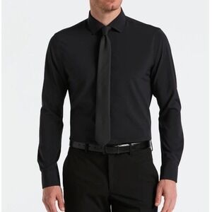 Perry Ellis Mens 16 Slim Fit Black Performance‎ Tech Solid Long Sleeve Shirt